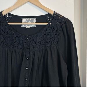 Anthropologie Deletta Black Lace Button Up Blouse Top